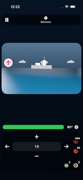 Pantalla del juego donde se muestra la escena de combate en la que luchamos contra un barco enemigo